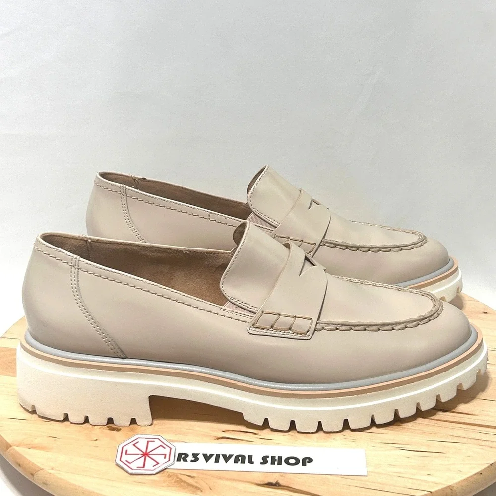Paul Green Lillian Penny Leather Biscuit Brushed Almond Toe Loafers - Size 7.5
